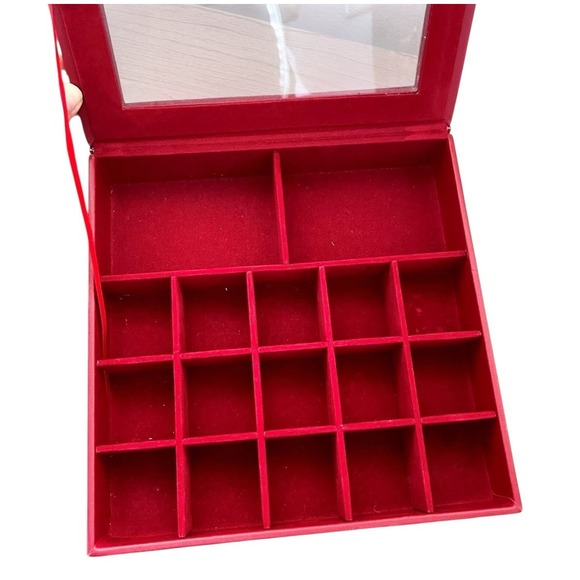 Red Velvet-lined Jewelry Organizer Box 9‎ in X 9 in SEALED NIB Romantic Gift - Picture 2 of 5
